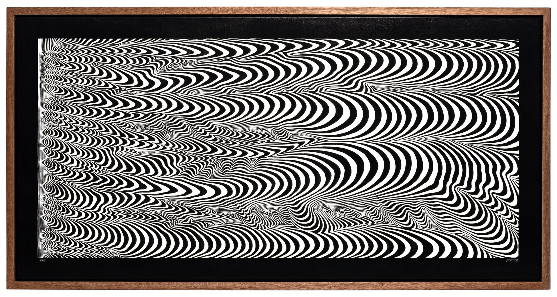 Josh Galletly Art, contemporary black and white line paintings, optical illuson psychedelic energy fields